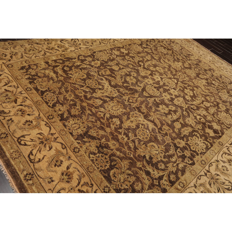 Handmade Brown and Tan Wool 9' x 12' Oriental Rug