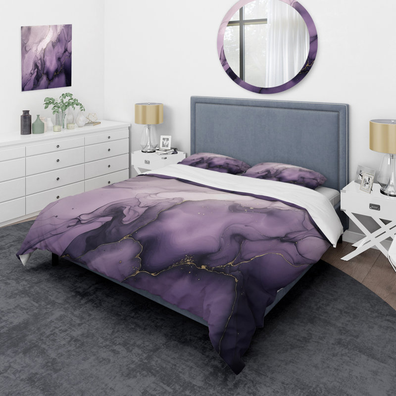 Ensemble de housse de couette en microfibre / polyester mauve et gris, Housse de couette pour très grand lit et 2 très