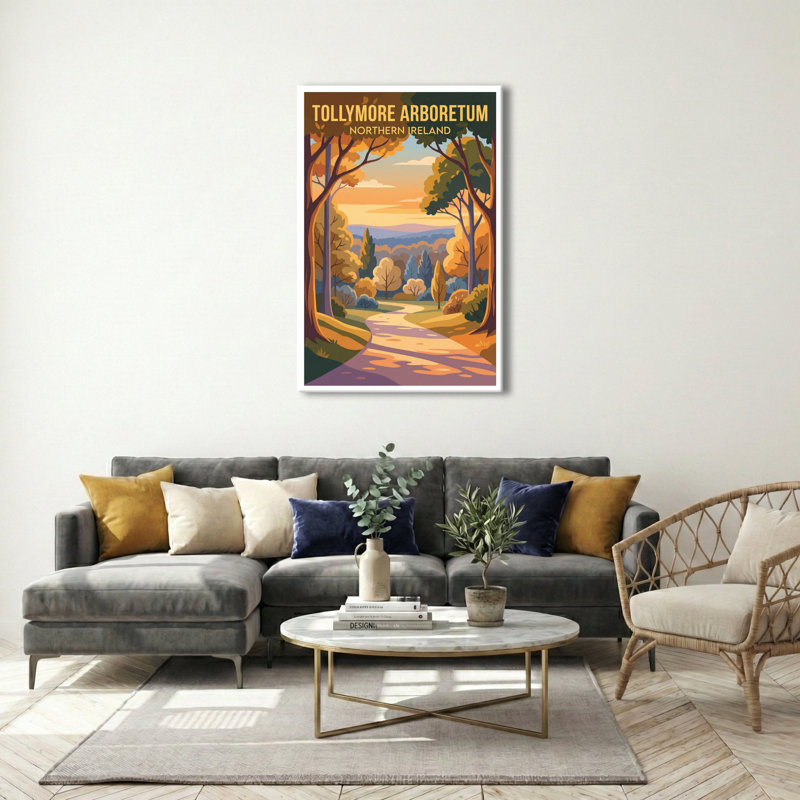 Tollymore Arboretum, Northern Ireland - Romantic Travel Poster of Woodland Paths and Historic Bridges. Giclee Print on Wrapped Canvas. Wall Art, Home Decor - Parks & Gardens, Northern Ireland 1 Piece Wrapped Canvas Wall Art