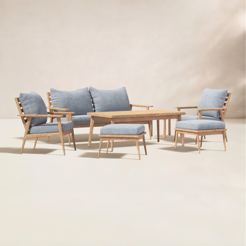 Ensemble de conversation d'extérieur avec coussins Tempo Teak pour 6 personnes