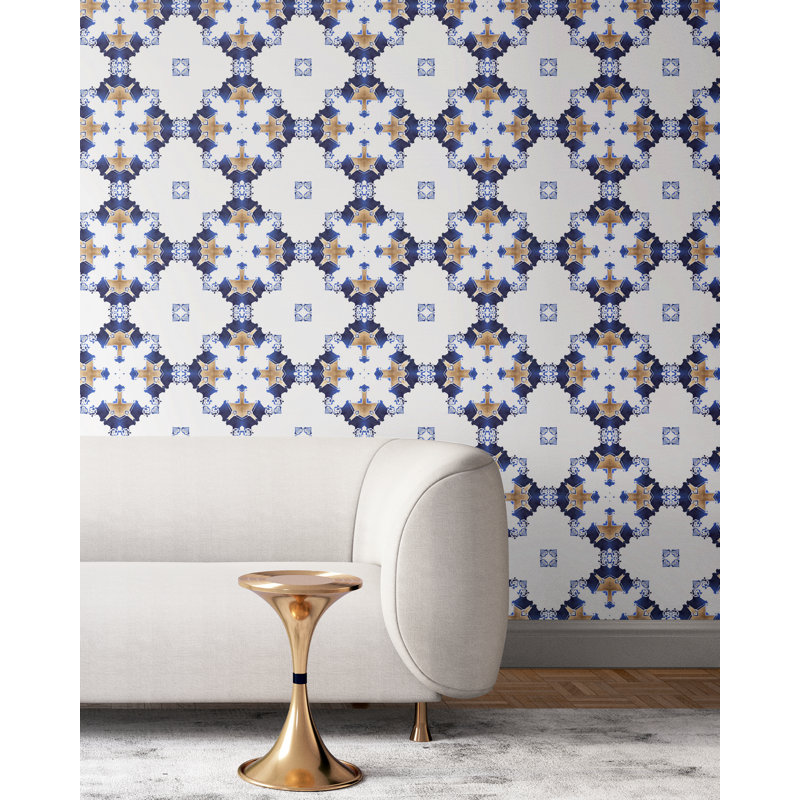 Eva | Diamond Pattern Wallpaper Double Roll, Blue/Navy/Tan/Beige/White