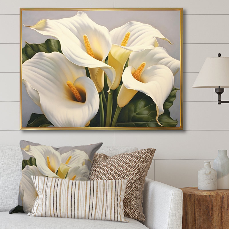 «White Green Lily Serenade», reproduction sur toile encadrée florale, H 34 po x l 44 po x P 1,5 po, Cadre flottant doré