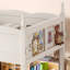 Lit mezzanine bas en bois massif avec garde-corps pleine longueur, échelles et bibliothèque à côté, design chic et sécuritaire pour les enfants-277926949-277926951