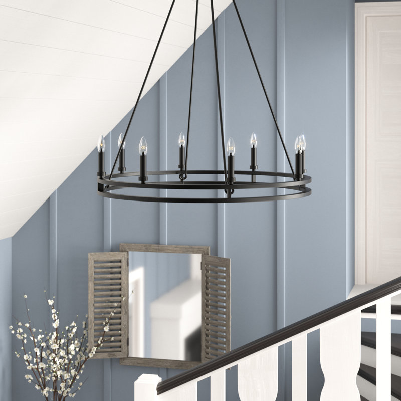 Henricks 8 - Light Dimmable Wagon Wheel Chandelier