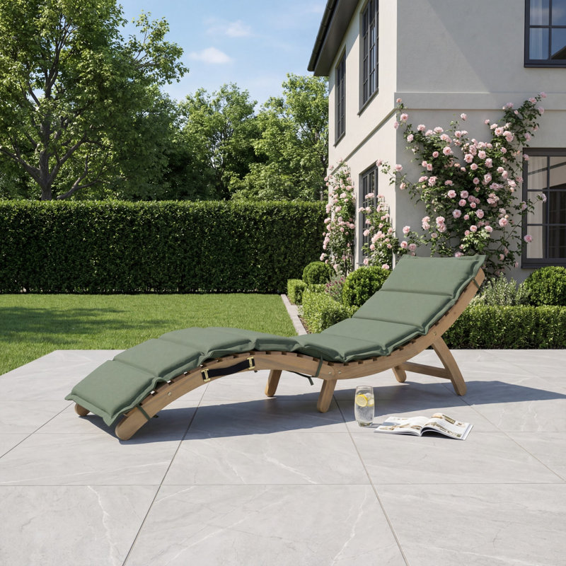 168cm Long Acacia Single Chaise, Green