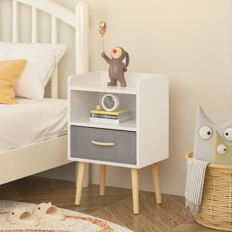 Table de chevet avec tiroir pliable en tissu, table de bout avec rangement à 2 niveaux, table d'appoint en bois avec armoire de rangement ou enfants, adultes