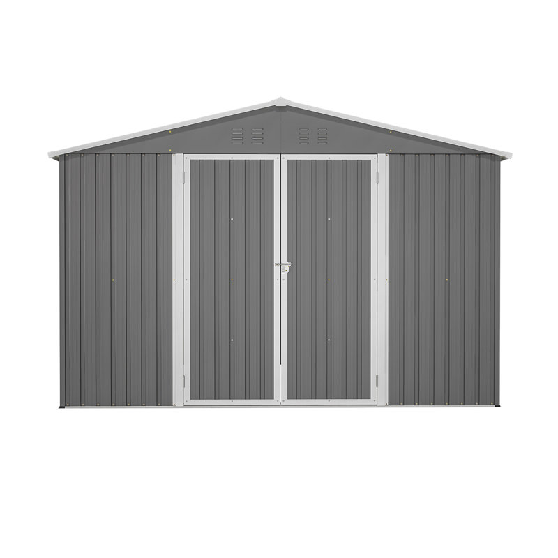 Remise de rangement extérieure 10 x 10 pi, grandes remises à outils en métal avec structure de cadre actualisée et portes verrouillables, remise de jardin pour la cour de jardin
