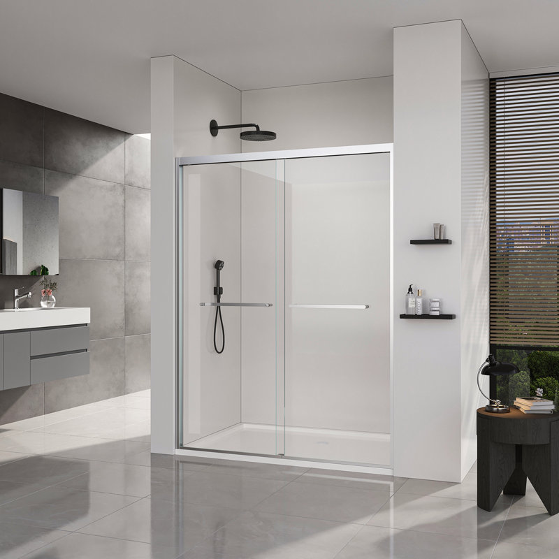 56-60*60 INCH Frame Double Sliding soft-close Shower Doors, Bathroom Sliding Shower Door,  (6mm) Thick SGCC Tempered Glass Door For Bathroom Door ,Brushed Nickel