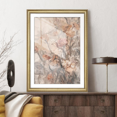 Abstrait floral, coups de pinceau, impressionnisme, impression encadrée or, décoration murale