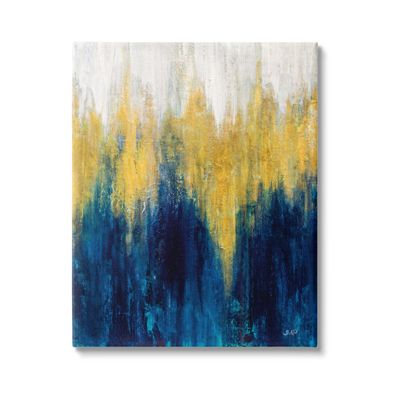 «Blue & Yellow Abstraction On Canvas» par Julia Purinton, peinture, H 48 po x l 36 po x P 1,5 po