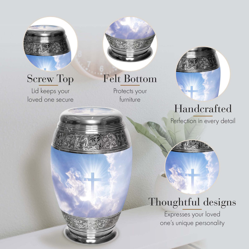 Heavenly Cross Cremation Urn for Ashes, Personalized Handcrafted Large Urn for Adults