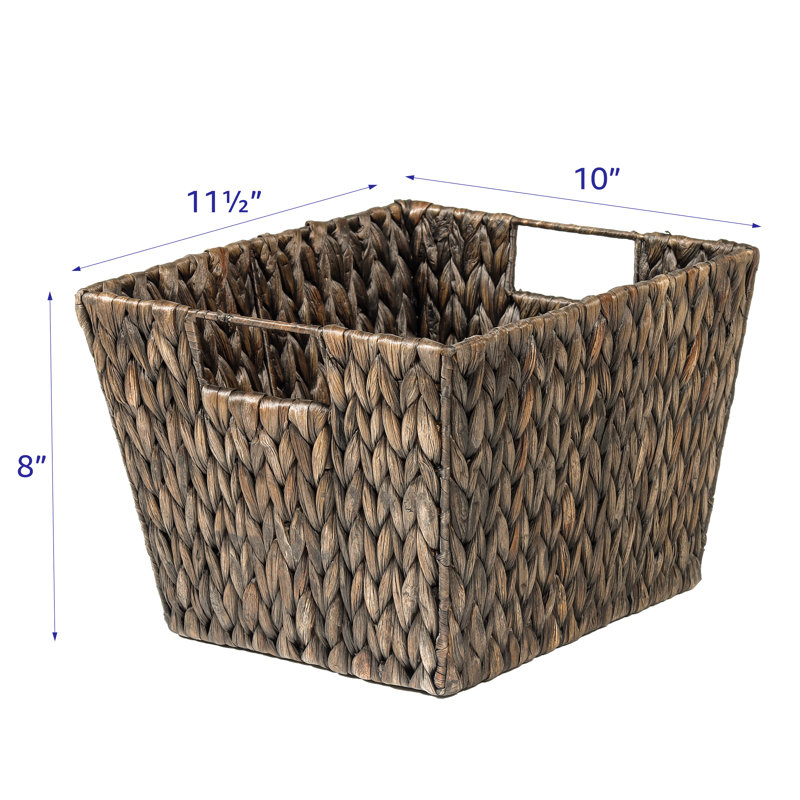 Hyacinth Storage Basket with Handles, Rectangular, Espresso