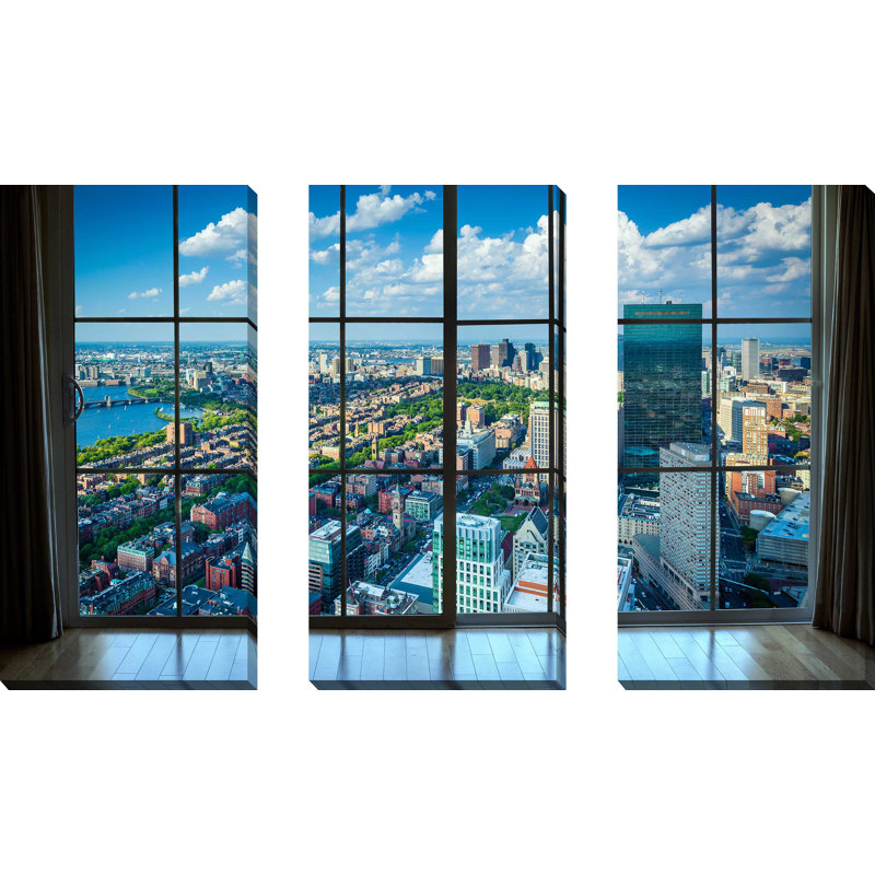 «Back Bay, in Boston, Massachusetts Window», reproduction de photo sur toile tendue 3 pièces, H 24 po x l 36 po x P 0,75 po
