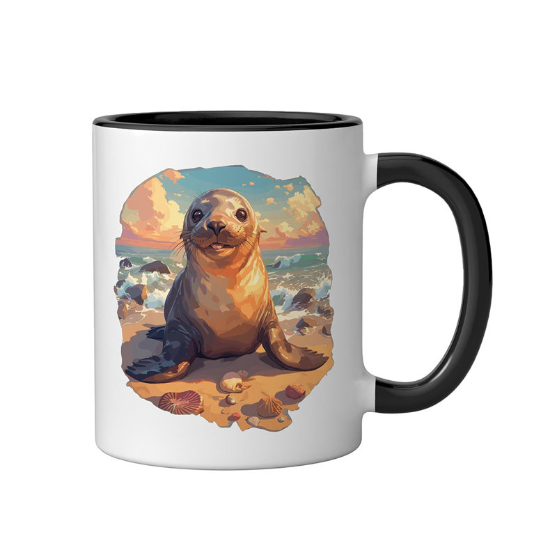 Sea Lion Ceramic Mug, Black/White, 11oz