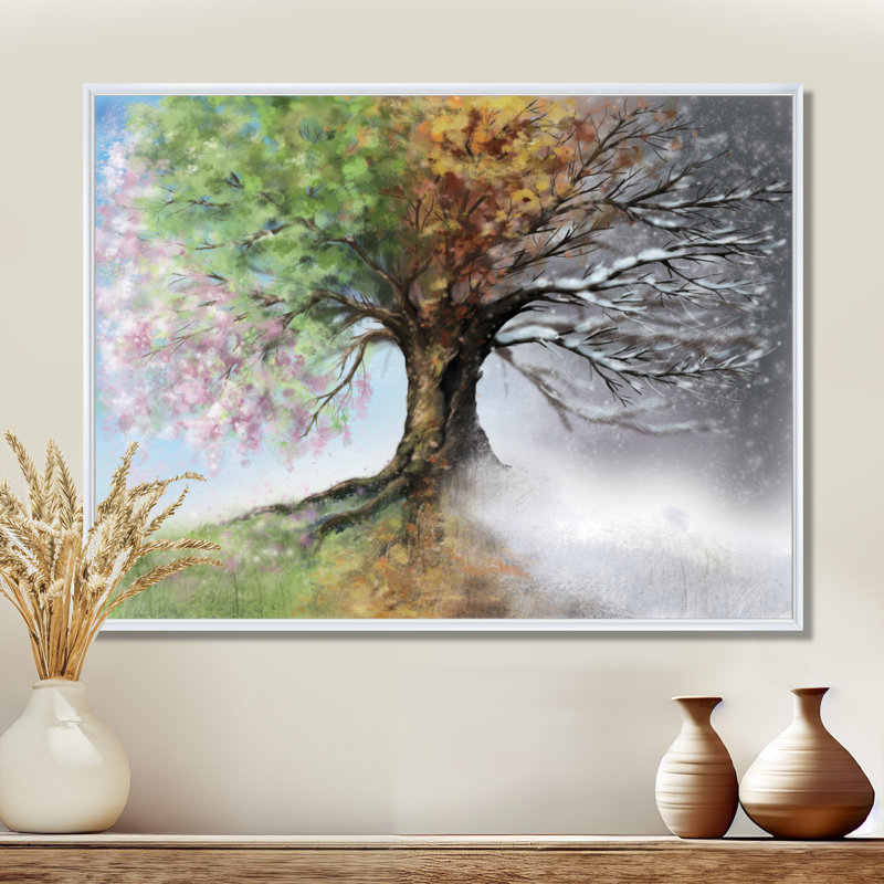 Arbre sur toile, impression de nature quatre saisons - Arbre avec quatre saisons, Impression encadrée, H 34 po x l 44 po