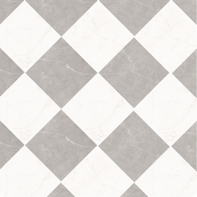Sophia Checkerboard 12" x 12"  Porcelain Marble-Look Floor Tile (33.44 Sq. Ft. / Case), Gray/White