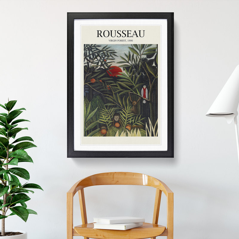 Monkeys and Parrot in the Virgin Forest by Henri Rousseau - Picture Frame Painting, Black, 48cm H x 36cm W x 2cm D