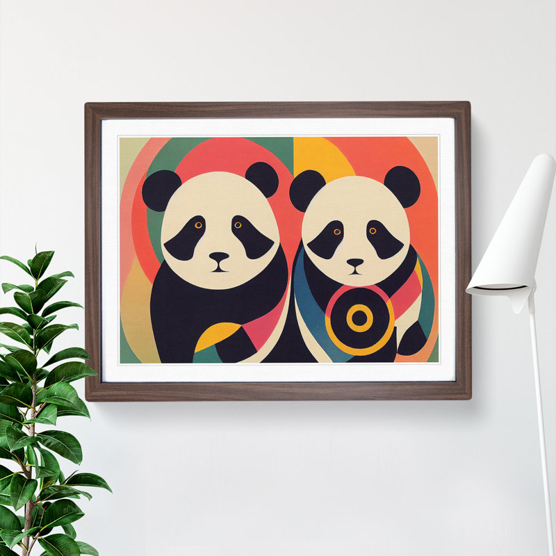 Abstract Pandas Vol.2 - Framed Print, 46cm H x 64cm W x 2cm D, Walnut