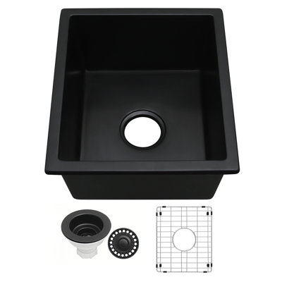 Lqsqua 17.5''L X 15.5'' W Granite Composite Undermount Bar Sink with Sink Grid and Basket Strainer