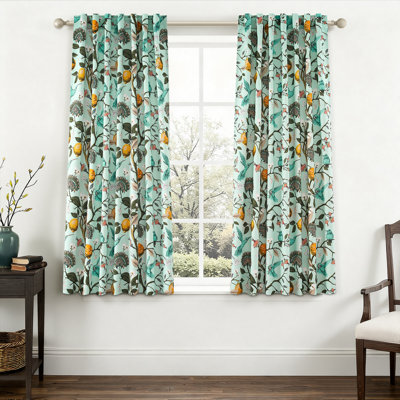 Fancy Hummingbird Patterned Room Darkening Curtain,Rod Pocket Back Tab Floral Drapes,Set of 2