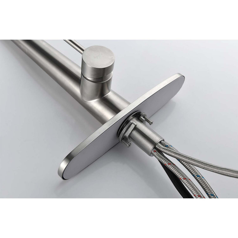 Robinet d'évier de cuisine à poignée simple en acier inoxydable avec douchette extractible, Nickel brossé