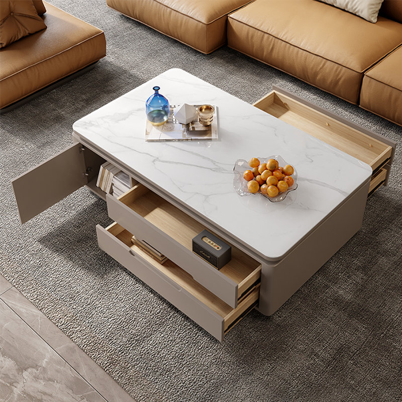 Table basse avec coins arrondis de grande capacité, Brun, H 19,69 po x L 51,18 po x l 27,56 po, Blanc