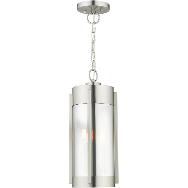 Brushed Nickel and Smoked Glass Outdoor Pendant Lantern
