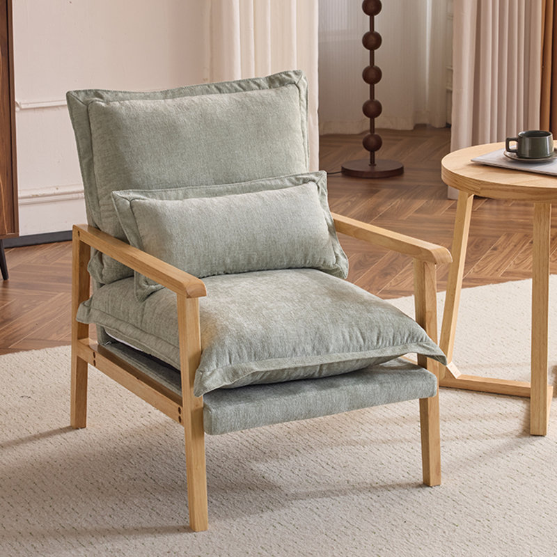 2Pcs Chenille Accent Chair Armchair With Pillow, Light Green