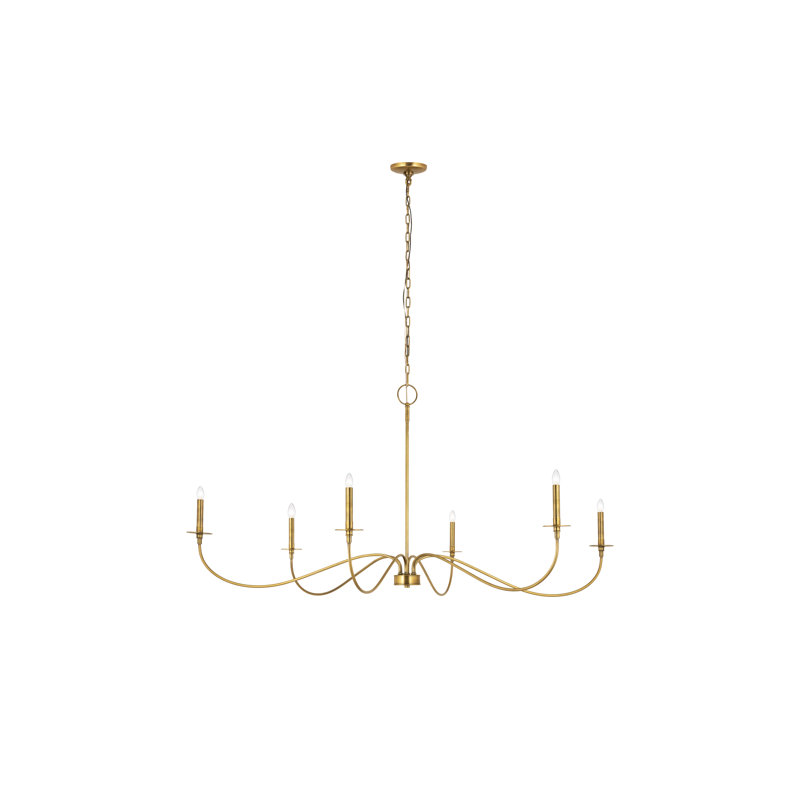 Ajmer 6 - Light Steel Dimmable Chandelier, 29" H x 63" W x 63" D, Rubbed Brass