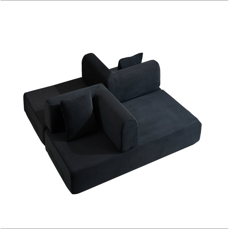 Canapé à compression, canapé-lit convertible au sol avec accoudoirs avec dossier coussiné, canapé-lit à futon confortable, canapé modulaire sans accoudoirs, tissu en velours côtelé, pour le salon, la chambre à coucher
