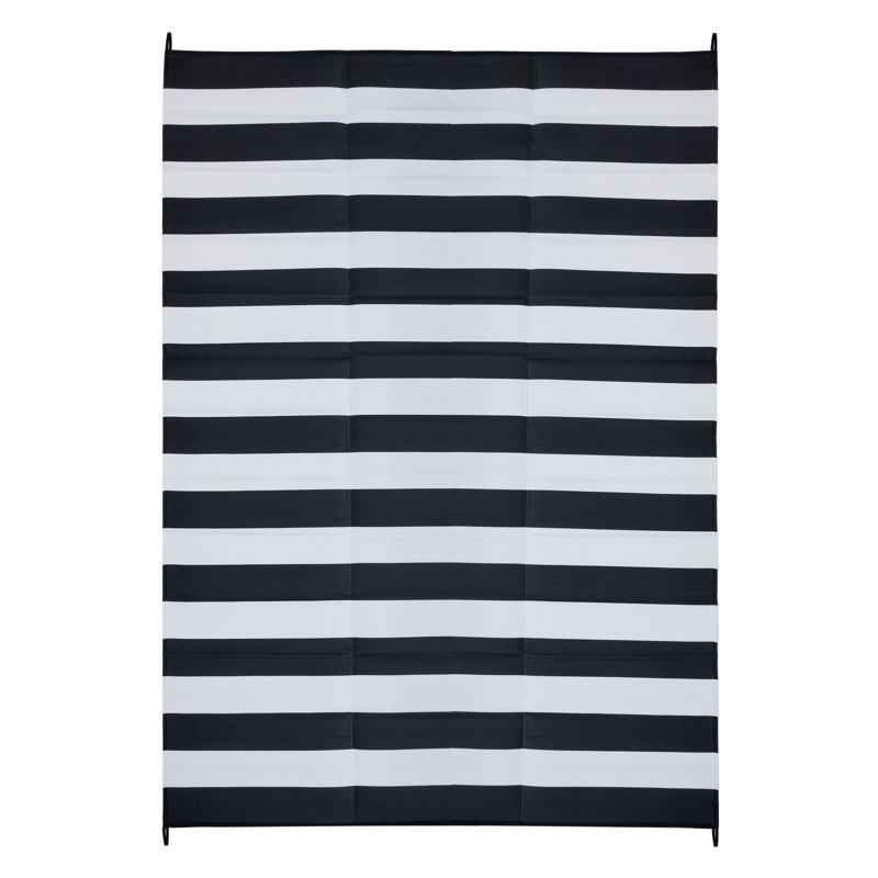 Tapis d'extérieur Mayur, Rectangle 9 pi x 12 pi, Bretagne - noir / blanc
