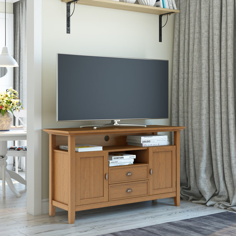 Light Golden Brown Solid Wood TV Media Stand with Cabinet