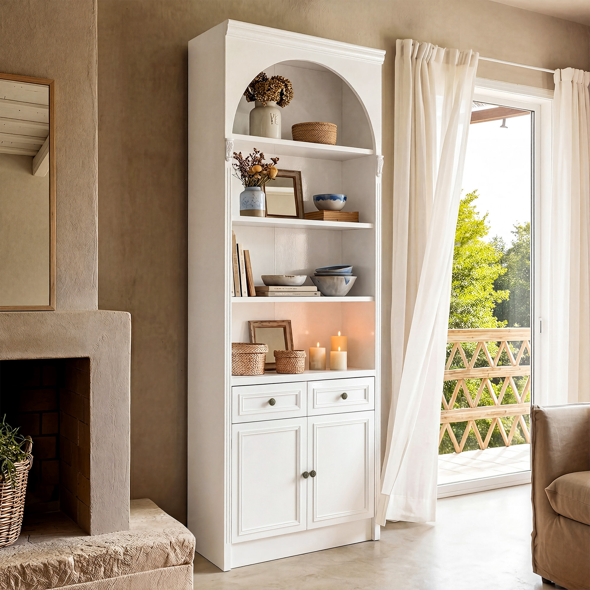 Latitude Run 86 6 H Arched Display Cabinet With 2 Drawers Wayfair latitude-run-86-6-h-arched-display-cabinet-with-2-drawers-wayfair