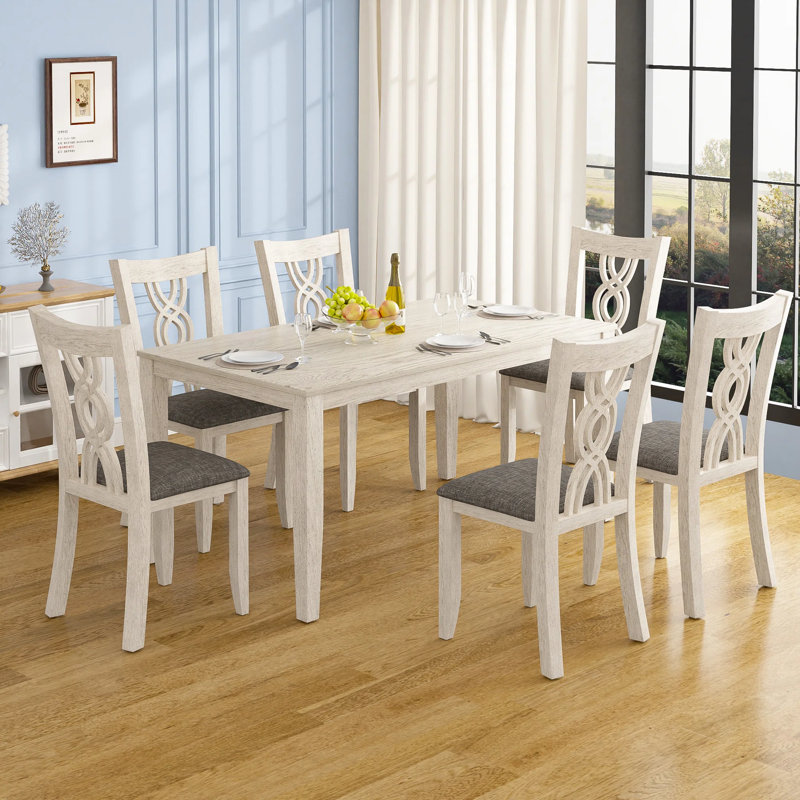 Ensemble de table de salle à manger 7 pièces pour 6 personnes en bois massif, 7