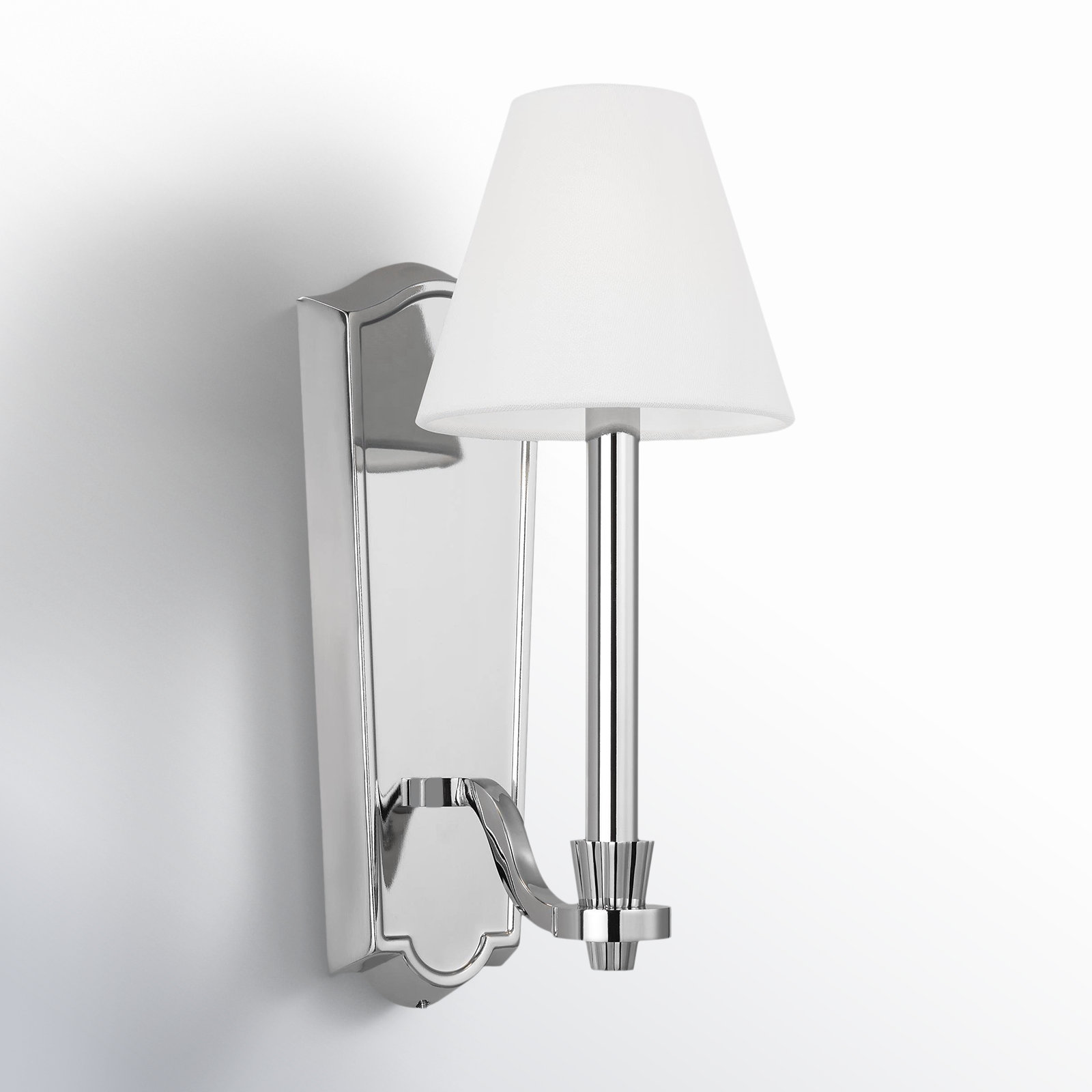Single Light Dimmable Armed Sconce, Polished Nickel