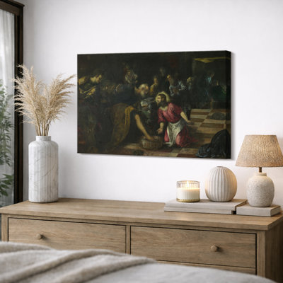 The Washing of the Feet Biblical Scene Artwork, Living Room Pictures, Framed Canvas Giclee Print Wall Art.