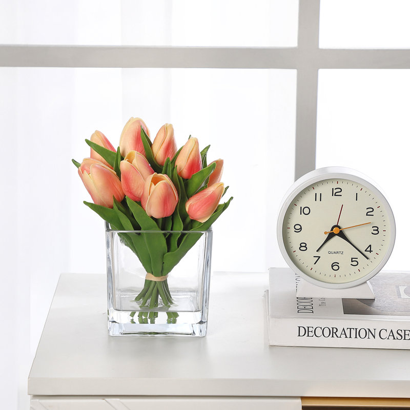 Mini-bouquet de tulipes en polyuréthane 12 têtes pour fête de mariage, Orange