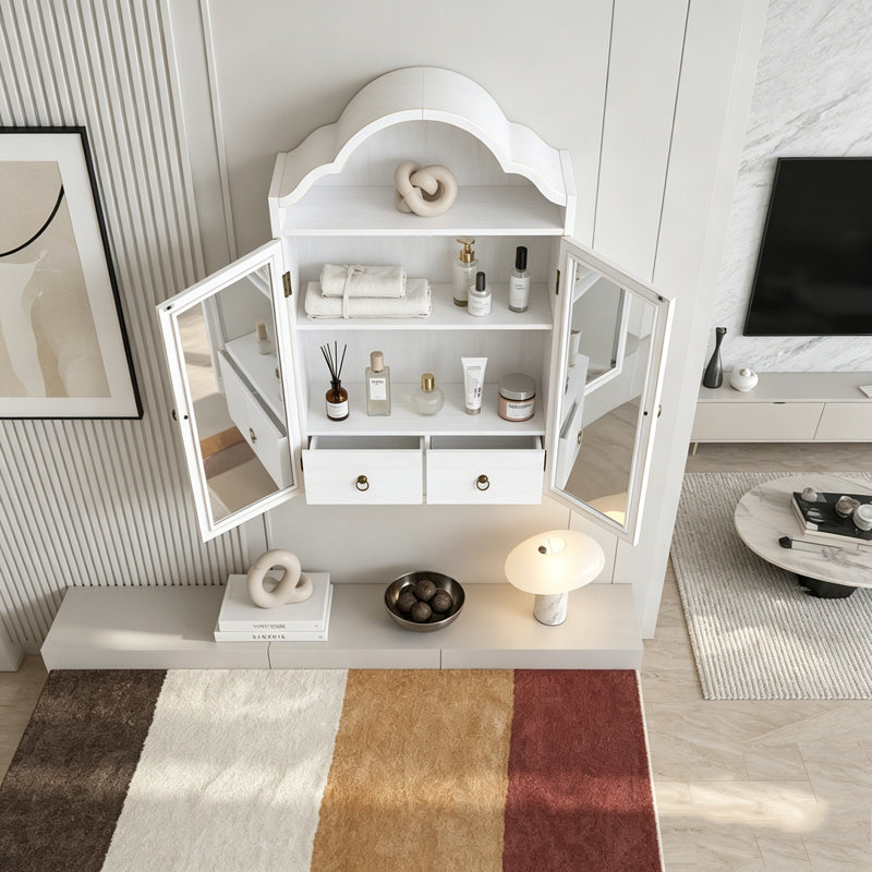 Armoire murale rétro vintage avec plateau élégant, White