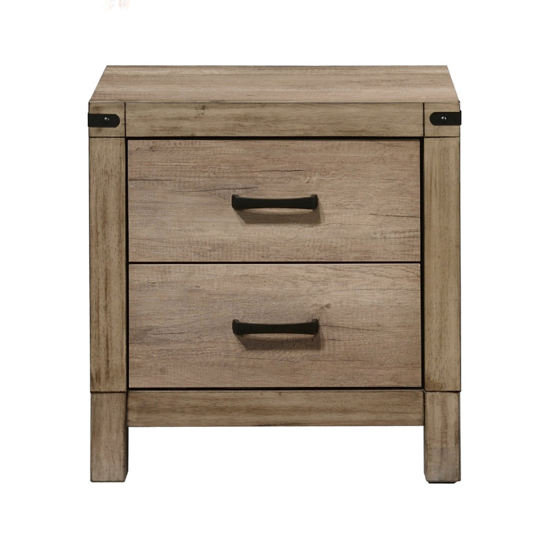 Grande table de chevet contemporaine à deux tiroirs, en bois massif avec une finition en mélamine rustique, idéale pour le rangement et le style de la chambre à coucher.