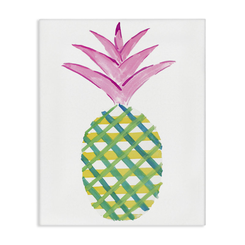 Art mural sur toile tropical à carreaux ananas par Julie DeRice, H 20 po x l 16 po