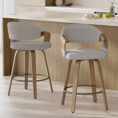 Mid-Century Modern Swivel Counter Stool With Bentwood Frame