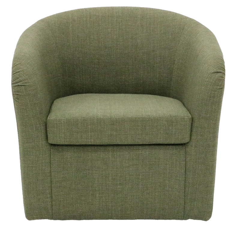 Upholstered Swivel Barrel Chair, Green Polyester Blend