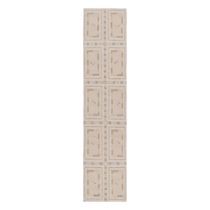 Scandinavian Hand Knotted Geometric Area Rug, Rectangle 9' x 12'