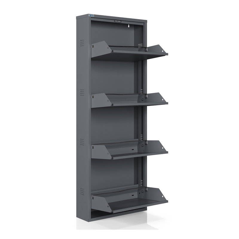 Antibacterial Metal Shoe Cabinet Side Holes, Anthracite, 53.5" H x 19.6" W X 5.9" D
