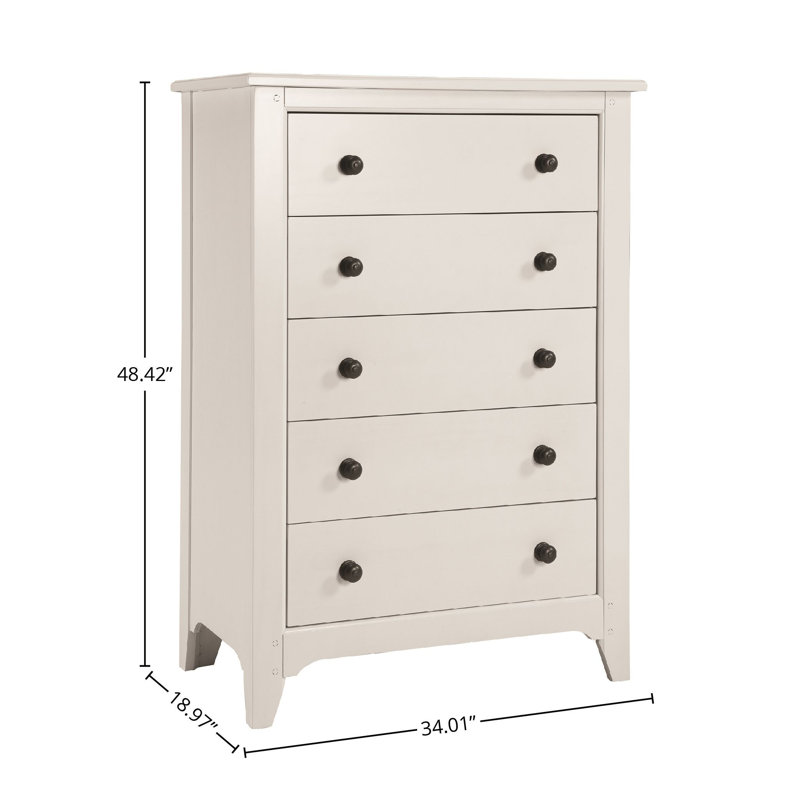 Commode 5 tiroirs Mabank, Blanc coquillage