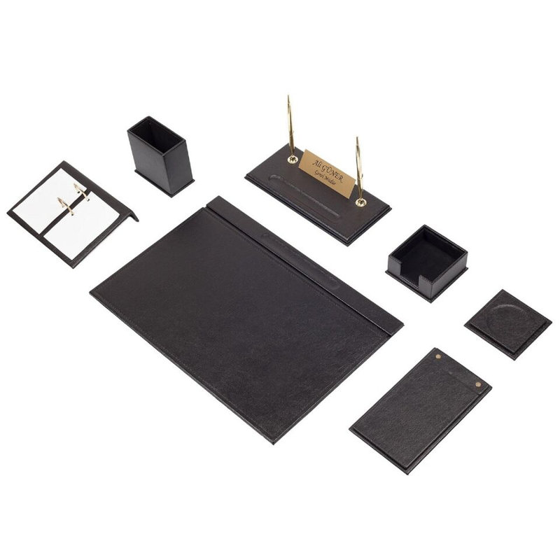 Michoel Leather / Faux Leather Desk Organiser Set, Black