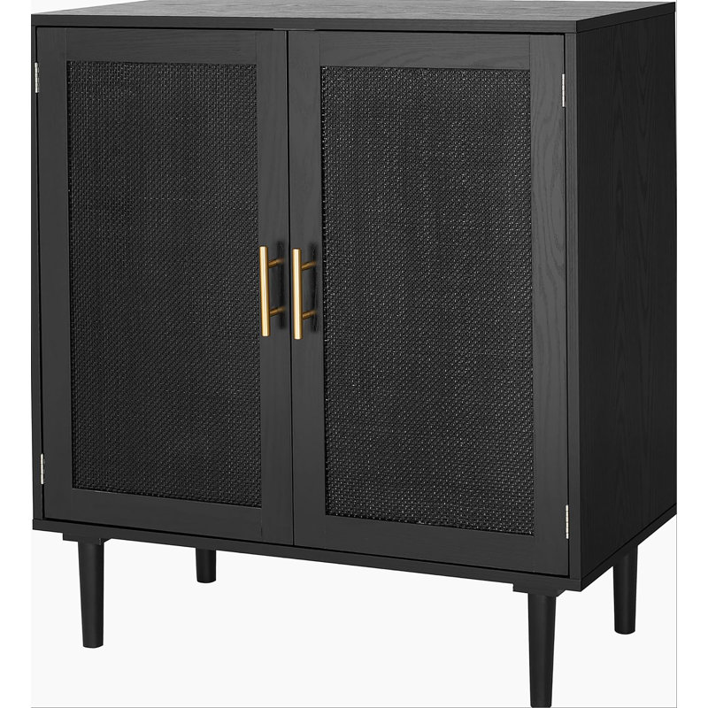 Armoire de rangement Buffet avec portes en rotin peint noir, salle à manger, couloir, console