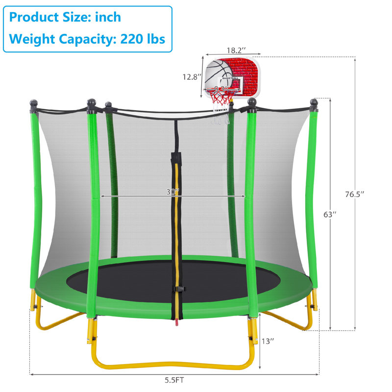 VIRUBI 5.5' Round Backyard Trampoline with Safety Enclosure