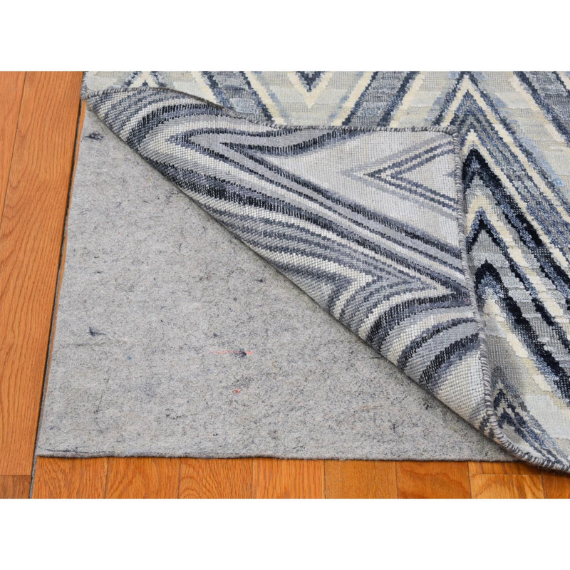 Tapis oriental en laine texturée et en soie pure noué à la main 14 pi 1 po x 18 pi 1 po Sh66488