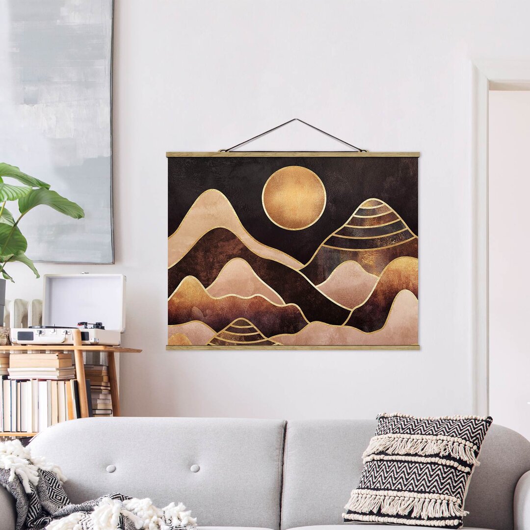 Grafikdruck Golden Sun Abstract Mountains von Elisabeth Fredriksson